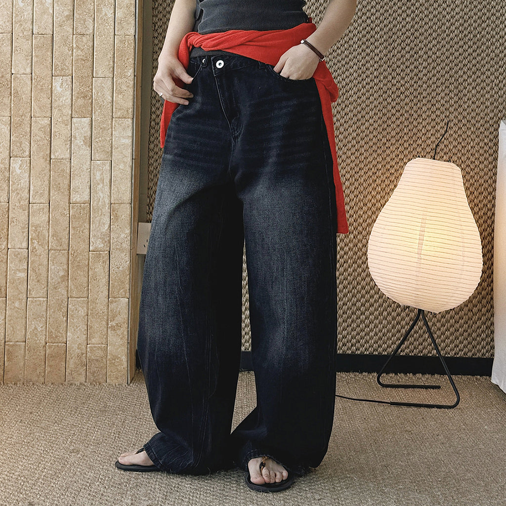High waist washed wide leg jeans with vintage faded finish
