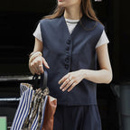 Retro short vest + I-shaped pleated curved trousers set