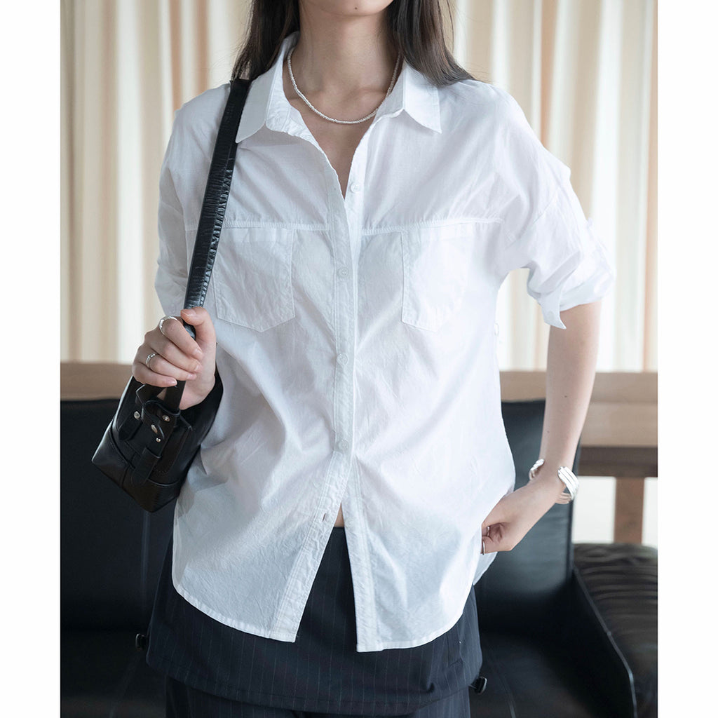 Line splicing loose button up shirt top