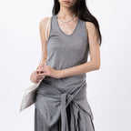 U-neck irregular hem sleeveless slim fit vest top