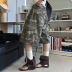 High Waist Camouflage Cargo Shorts Women Vintage Loose Fit Utility Bermuda Shorts