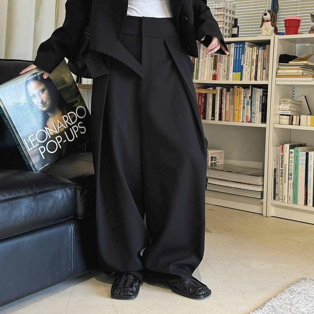 High waist loose fit structured wide leg pants