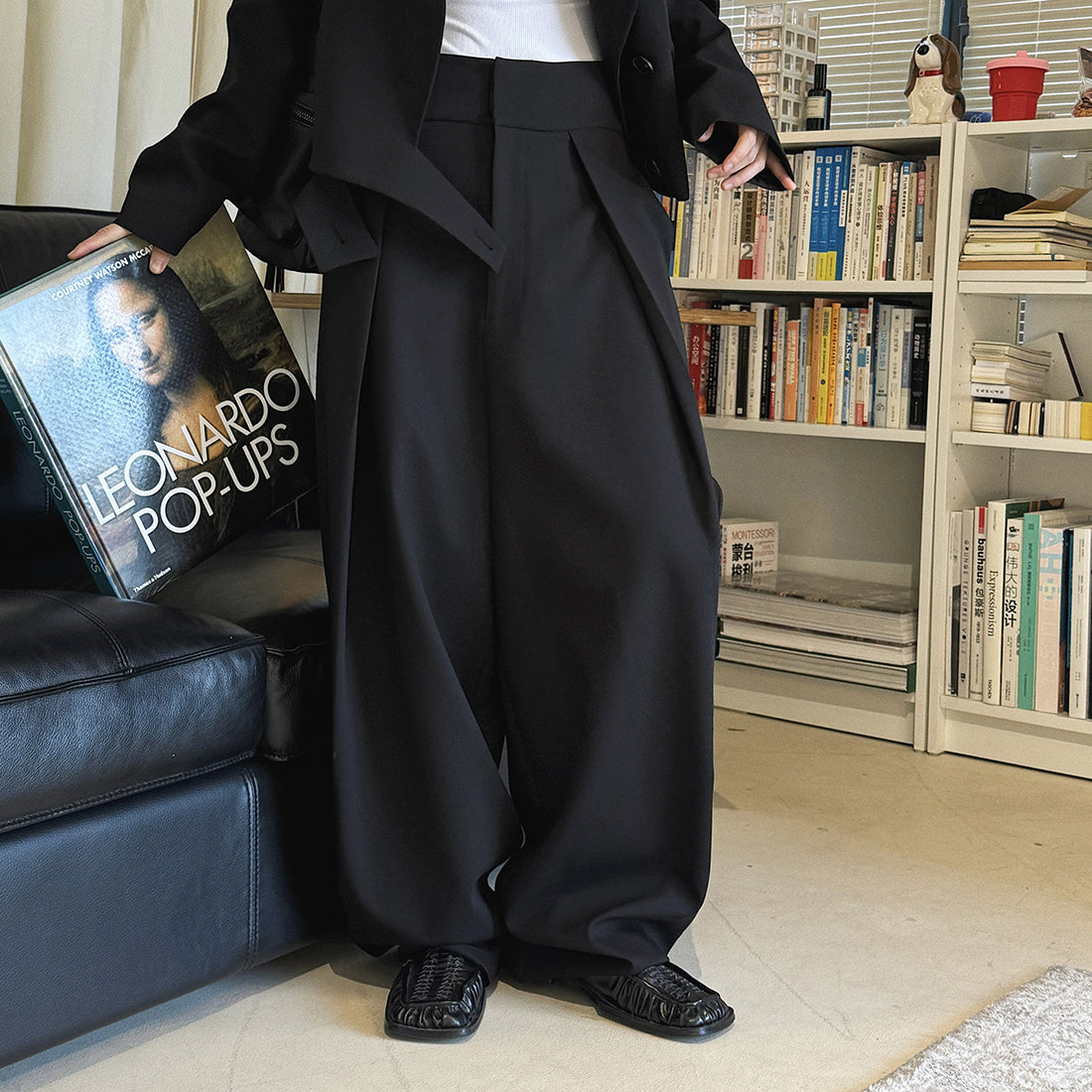High waist loose fit structured wide leg pants