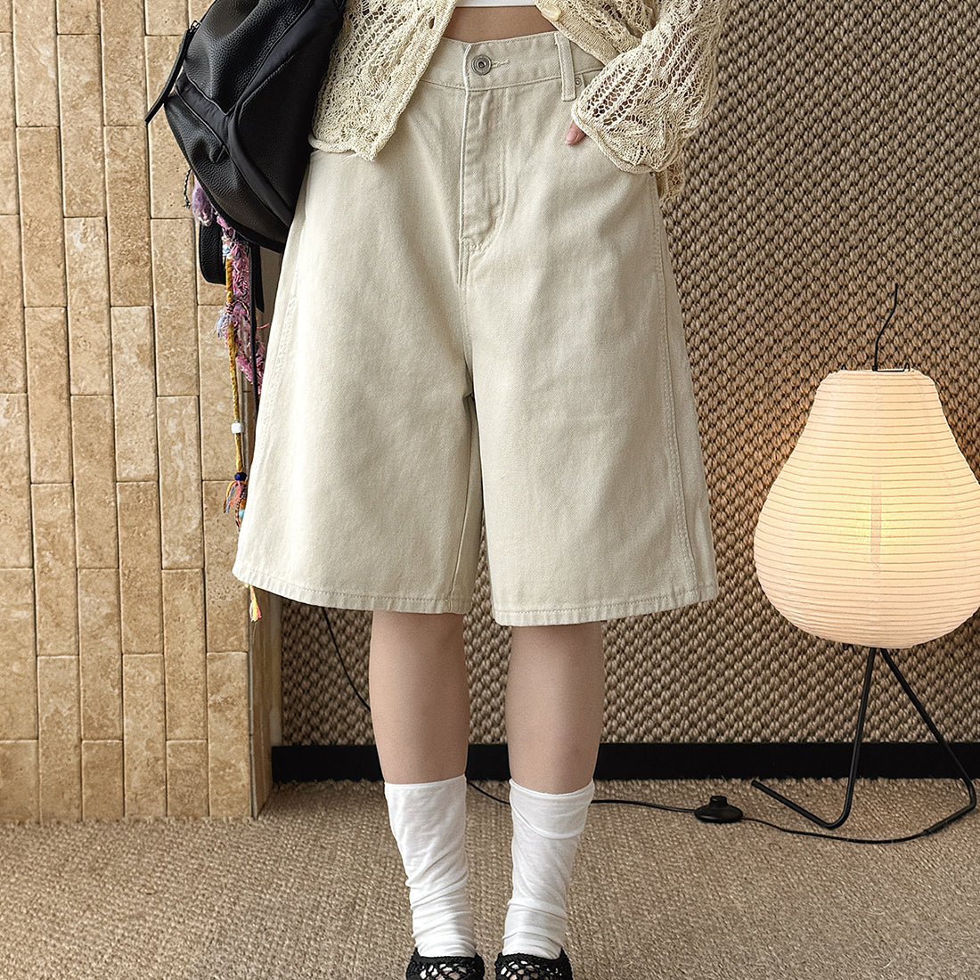 High Waist Loose Fit Denim Bermuda Shorts