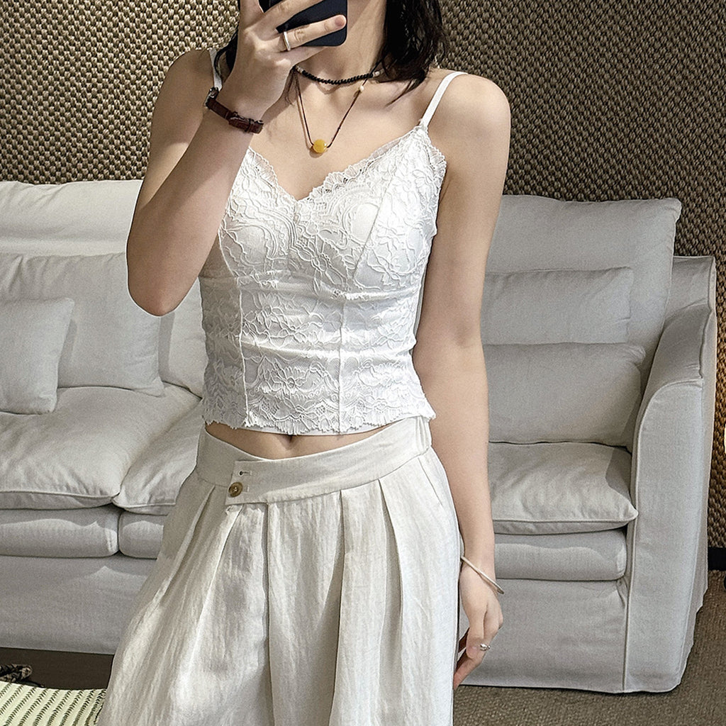 Lace Cami Top V-neck Sleeveless Slim Fit Bralette