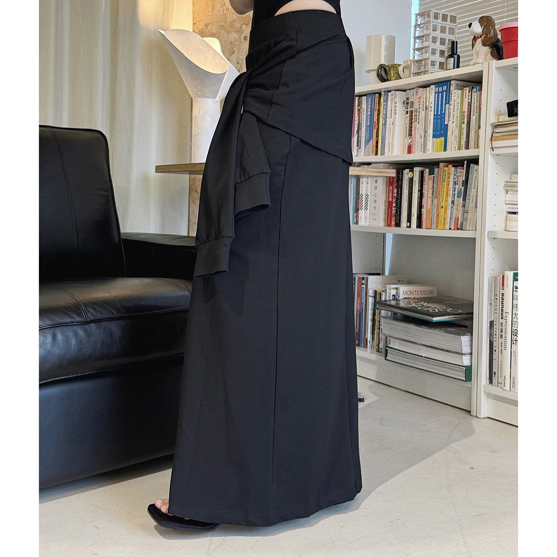 High-Waist Draped Maxi Skirt with Side Slit Detail