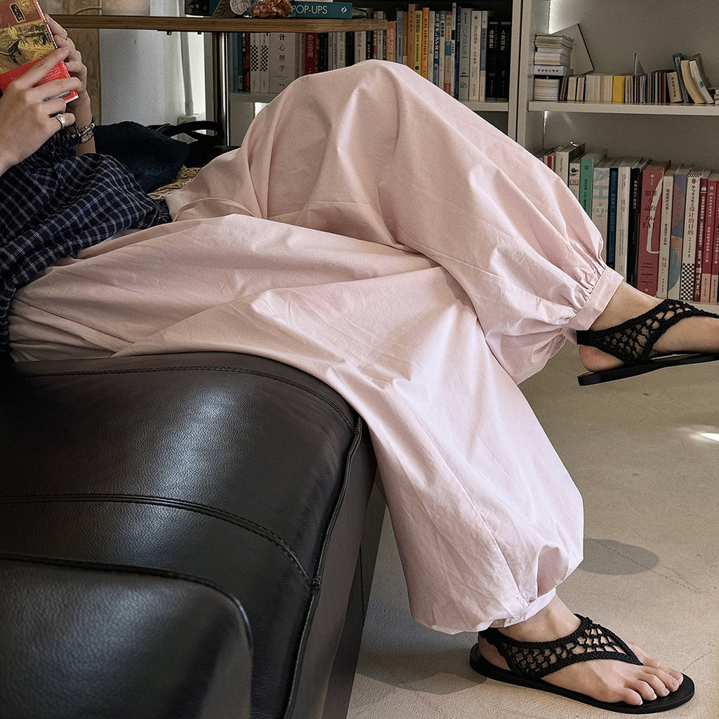 High waist cotton linen balloon pants loose casual wide leg trousers