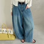 Wide leg jeans women high waist loose denim pants vintage wash trousers
