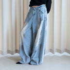 American retro ripped wide leg jeans
