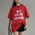 Round neck letter printed shoulder loose T-shirt top