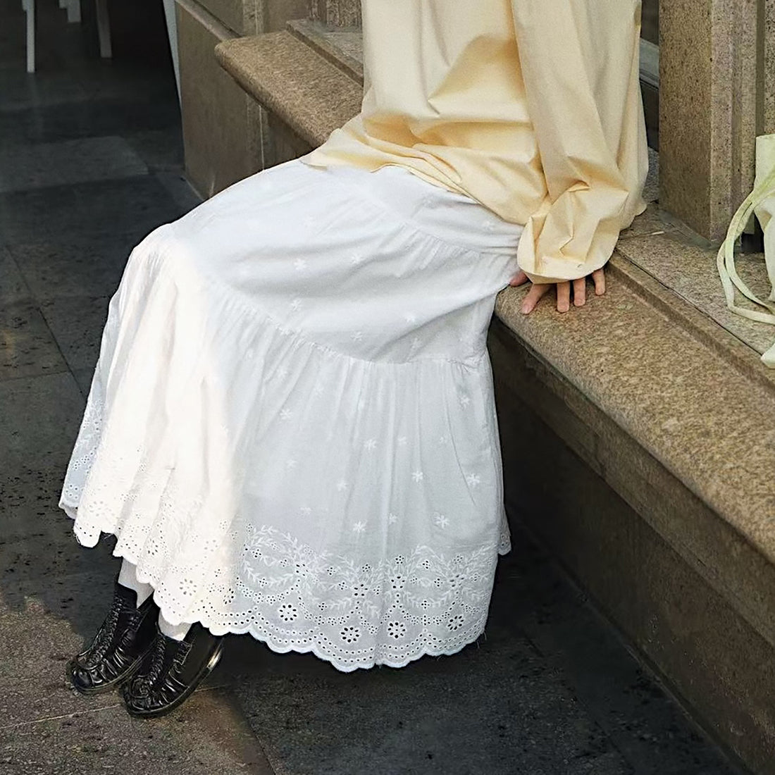 Bohemian floral hollow loose maxi skirt