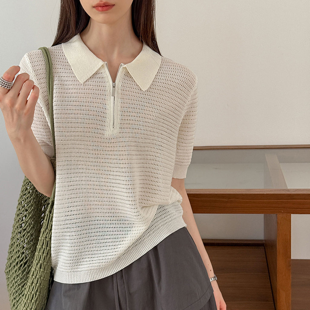 Women’s Half-Zip Hollow Knit Polo Top