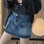 Denim Utility Skirt with Front Pockets - High Waist, Casual Fit