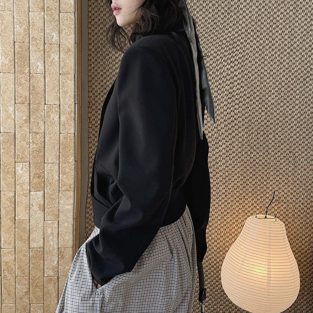 Stand collar cropped structured blazer jacket