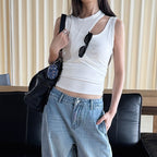Fake two piece patchwork irregular vest tank top