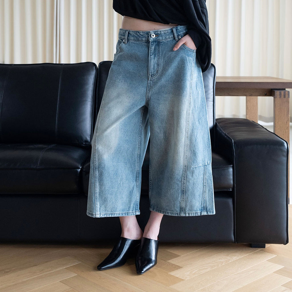 Summer new retro workwear patchwork wide leg jeans