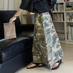 Camo long skirt women high waist vintage A-line maxi skirt