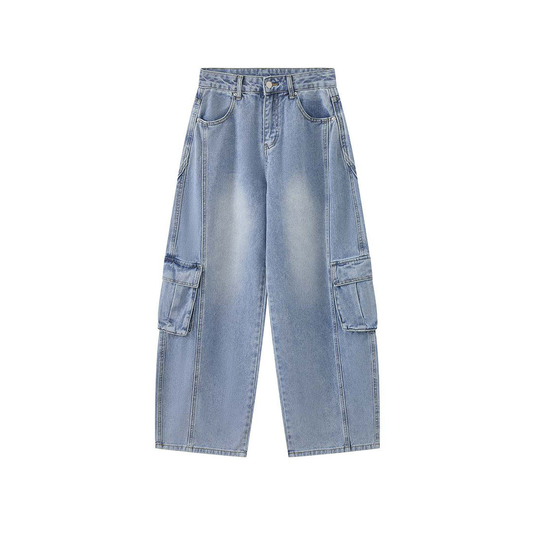 cargo wide leg jeans high waist loose fit vintage wash denim pants