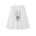 Retro teddy bear letter printed loose long sleeved T-shirt