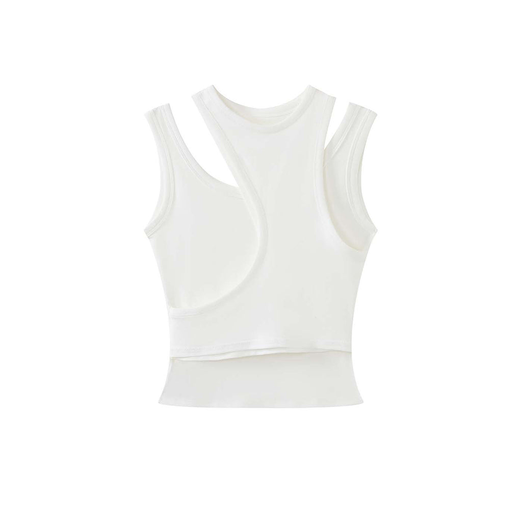 Fake two piece patchwork irregular vest tank top
