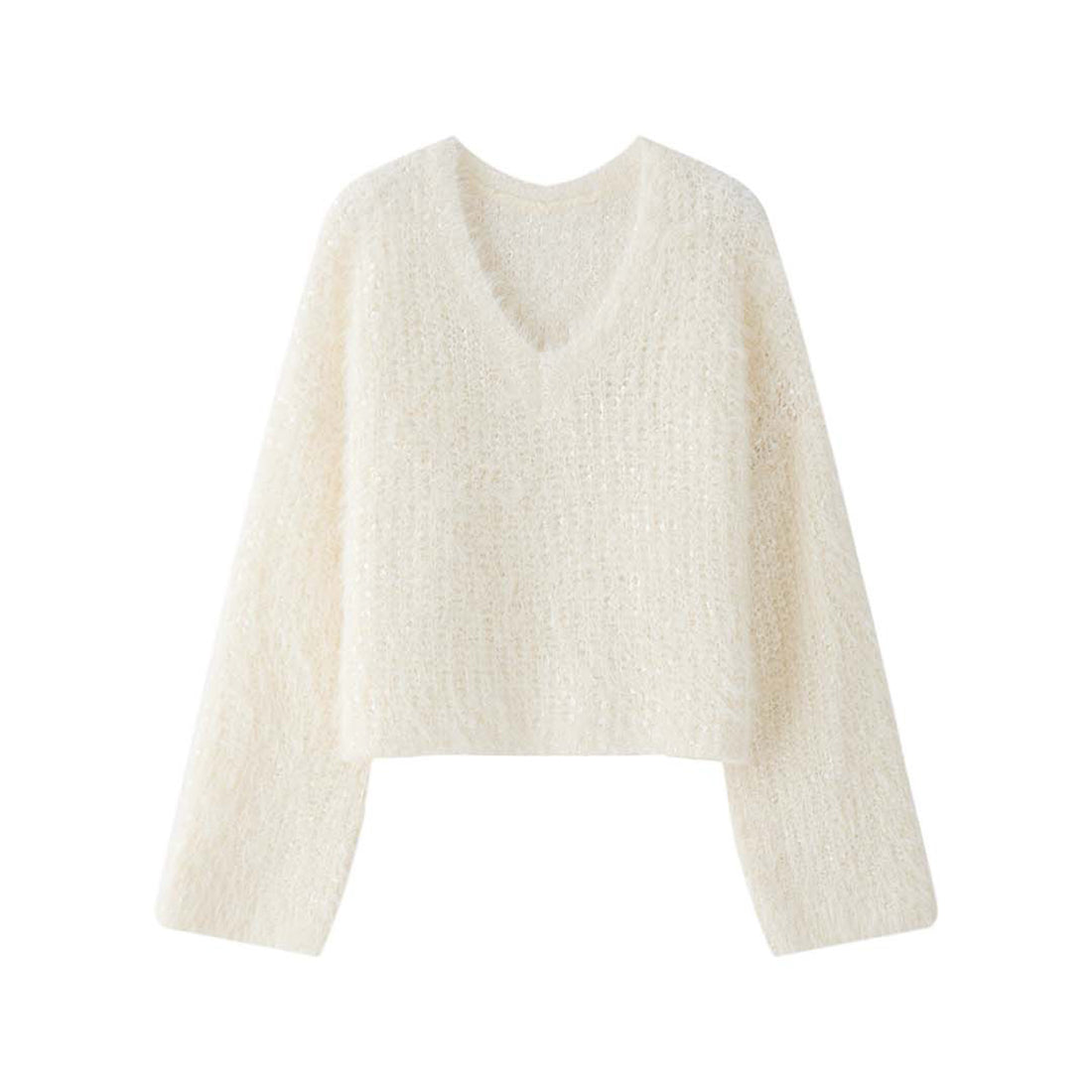 V-neck sparkling diamond long sleeved sweater top