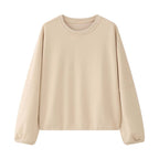 Round neck hem pleated long sleeved top sweatshirt