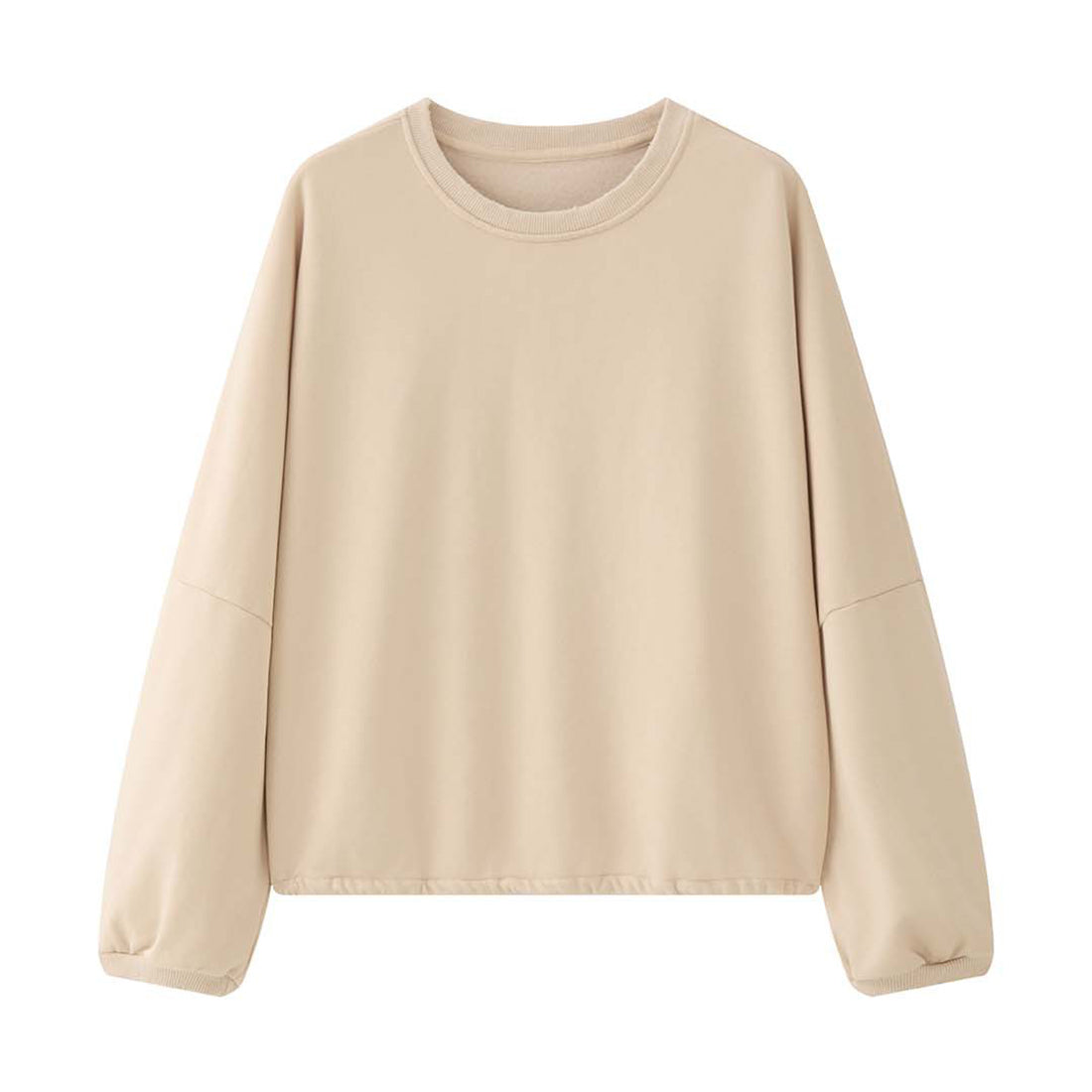 Round neck hem pleated long sleeved top sweatshirt