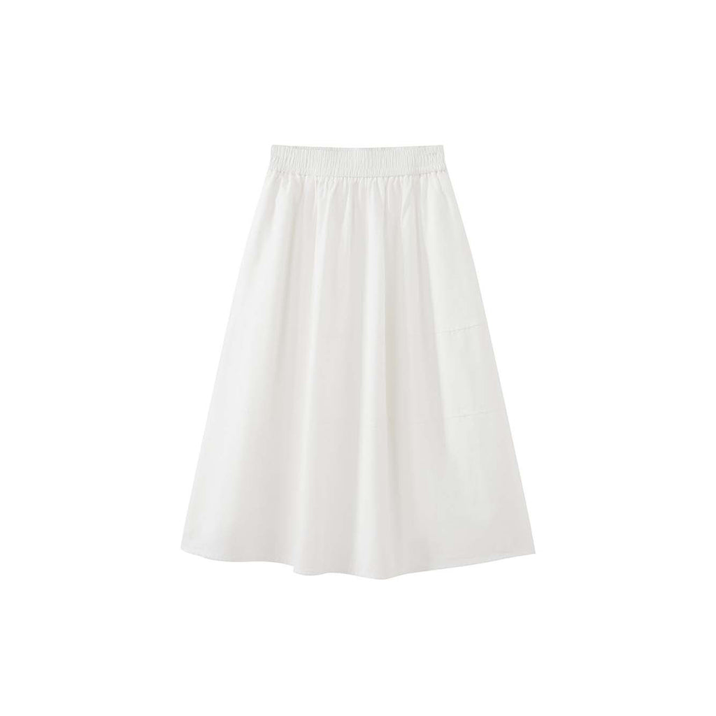 long skirt high waist elastic waist cotton a line midi skirt loose casual solid color skirt