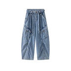 High-Waist Wide-Leg Denim Pants with Utility Pockets