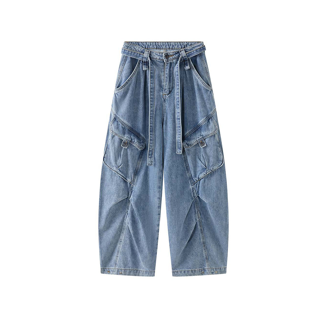 High-Waist Wide-Leg Denim Pants with Utility Pockets