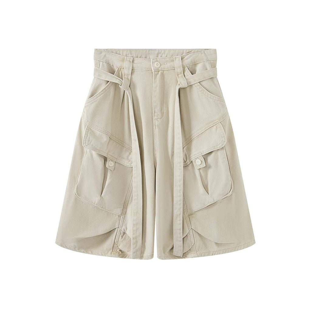 High Waist Wide Leg Denim Shorts with Raw Hem