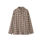 Vintage plaid cotton shirt loose long sleeve casual button down blouse