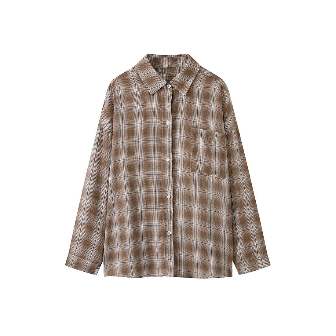 Vintage plaid cotton shirt loose long sleeve casual button down blouse
