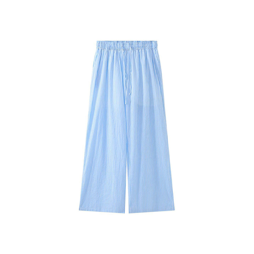 Women’s Blue Striped High Waist Wide Leg Pants