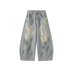 Women’s Vintage Washed Distressed Wide Leg Denim Jeans