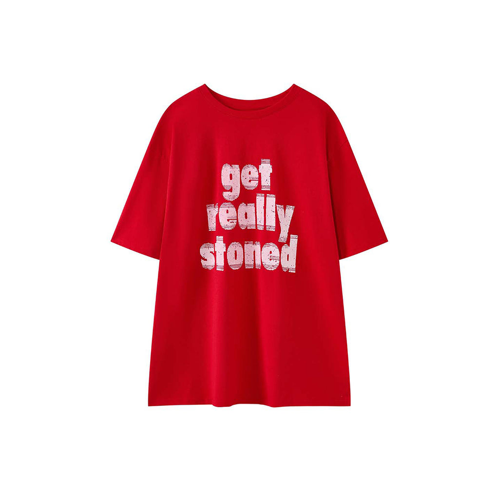 Round neck letter printed shoulder loose T-shirt top