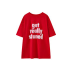 Round neck letter printed shoulder loose T-shirt top