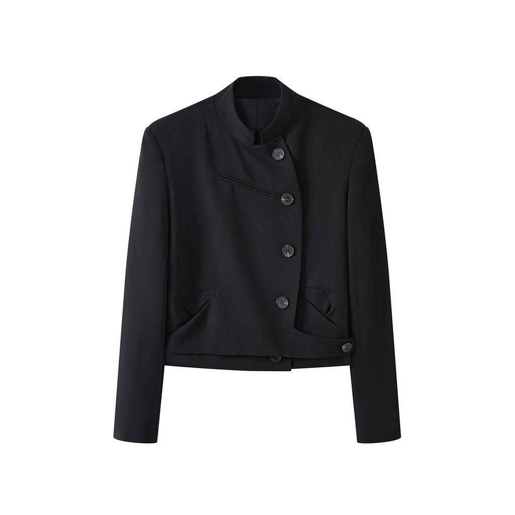 Stand collar cropped structured blazer jacket