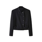 Stand collar cropped structured blazer jacket