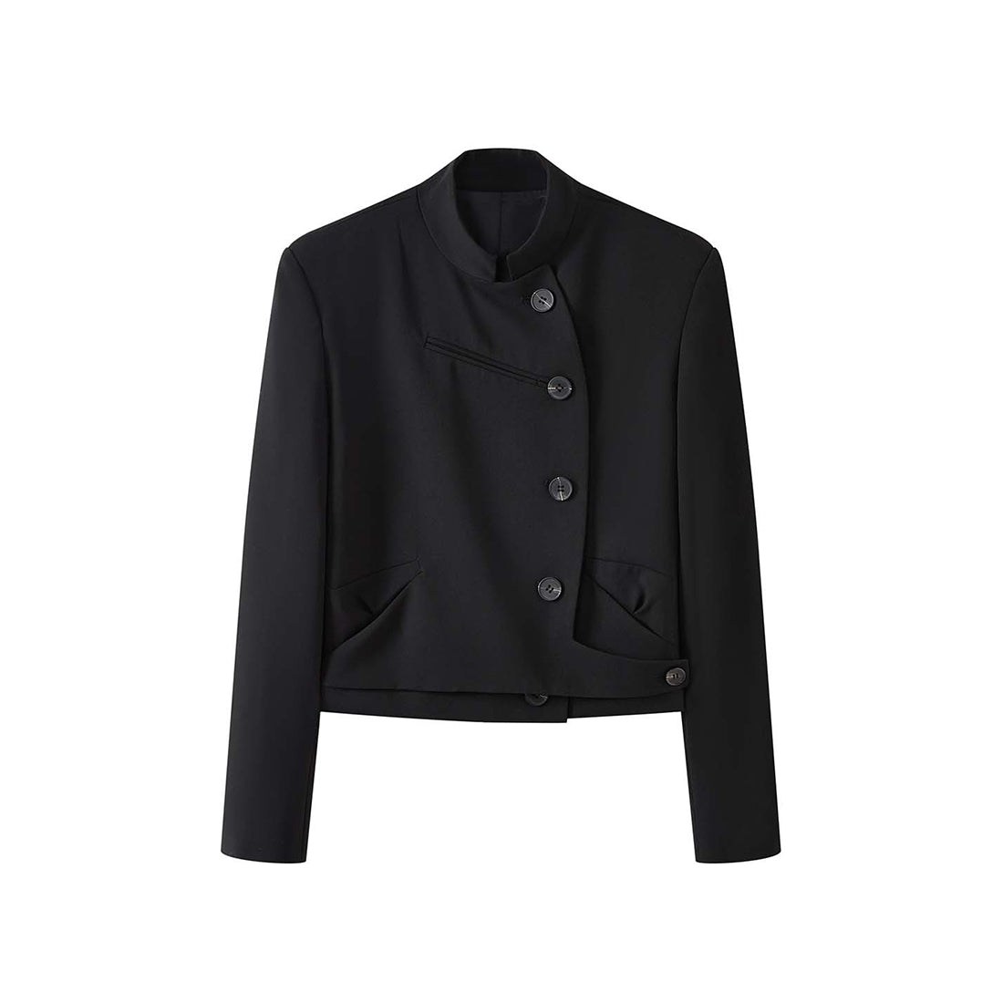 Stand collar cropped structured blazer jacket