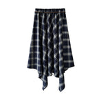 Irregular plaid high waist slimming half body A-line skirt