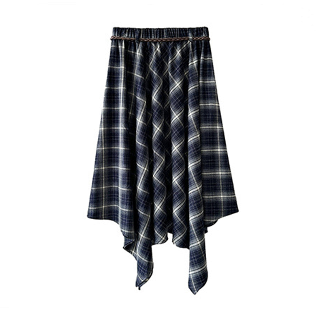 Irregular plaid high waist slimming half body A-line skirt