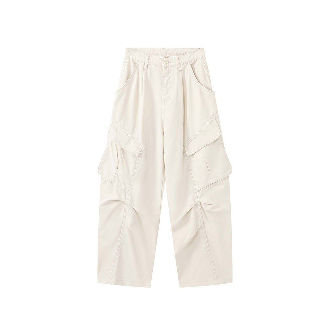 Pleated straight leg large pocket loose denim cargo pants