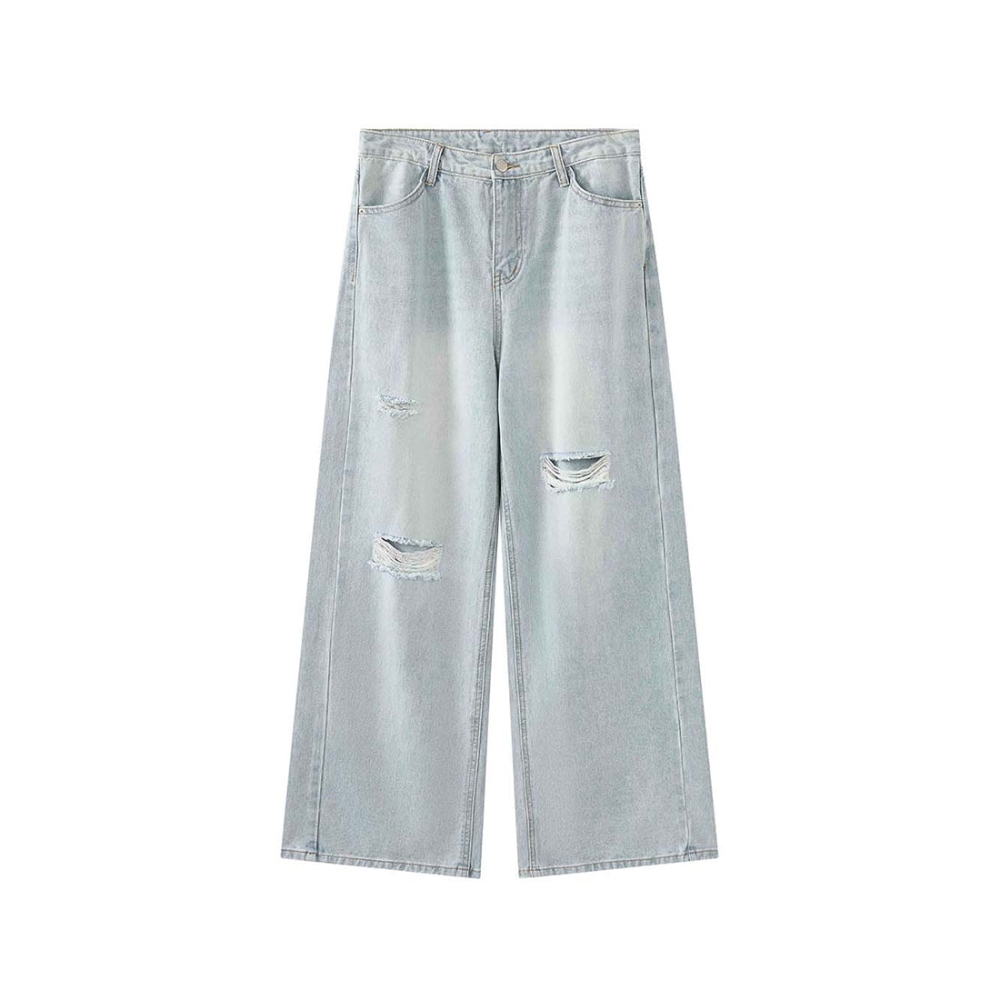 High waisted washed ripped straight leg jeans
