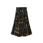 Retro elastic waist printed pleated A-line maxi skirt