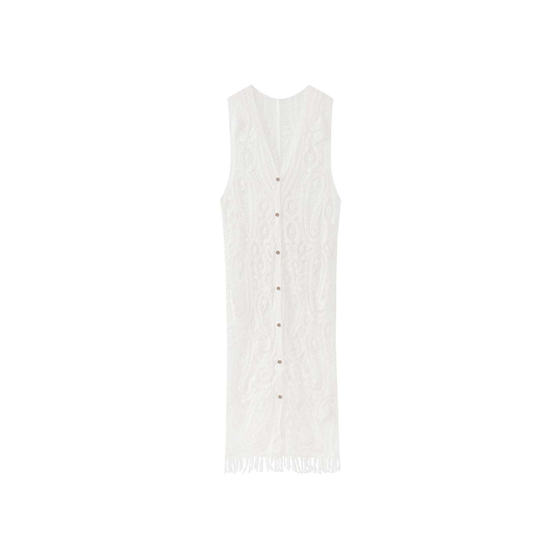 sleeveless long vest lace knit cardigan v neck button down hollow out lightweight layering top