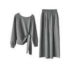 Off shoulder lounge set women loose fit wide leg pants two piece outfit