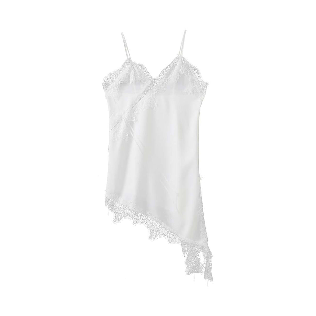 V-neck lace slimming base strap asymmetrical hem top