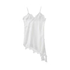 V-neck lace slimming base strap asymmetrical hem top