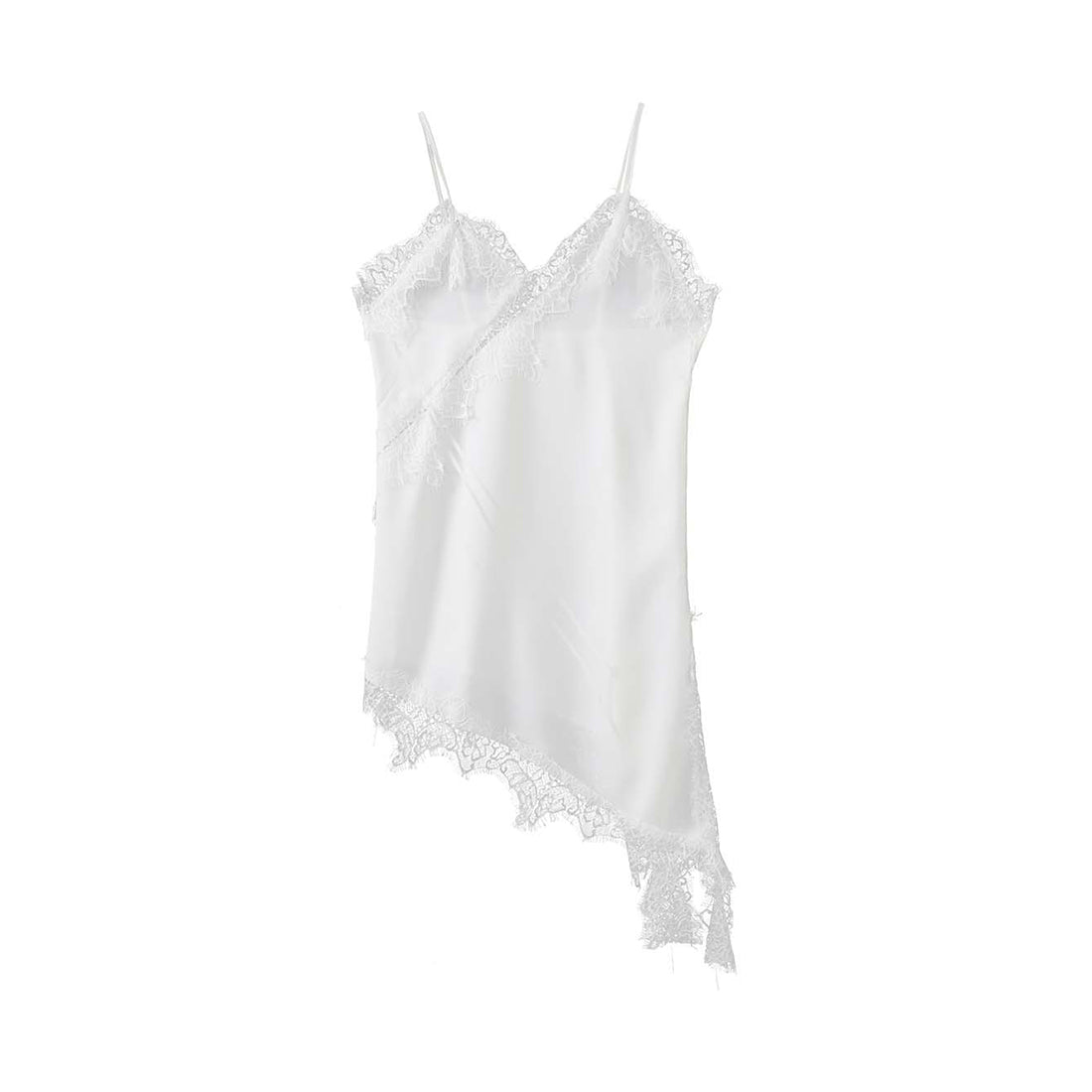 V-neck lace slimming base strap asymmetrical hem top